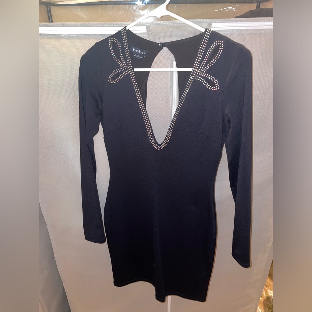 Bebe Black Rhinestone Cut-Out Dress